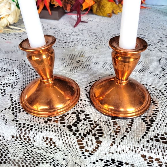 Vintage copper taper candle stick holders set x2 - Picture 1 of 10